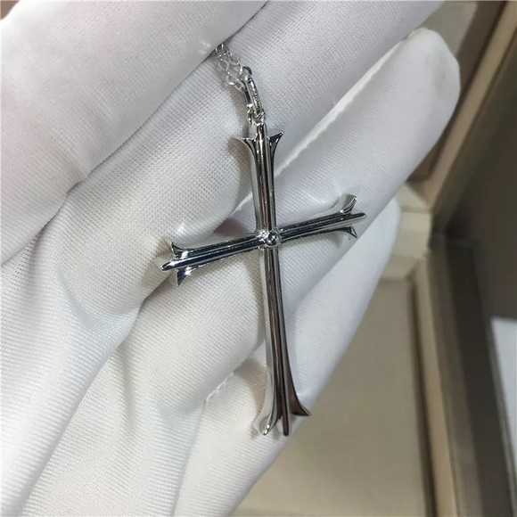 New Unisex 925 Silver Cross Diamond Necklace - Picture 6 of 6